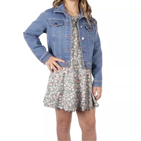 Zunie Girl Match Set Denim Jacket and Sage Flower dress Sz L 10/12 - Picture 3 of 14
